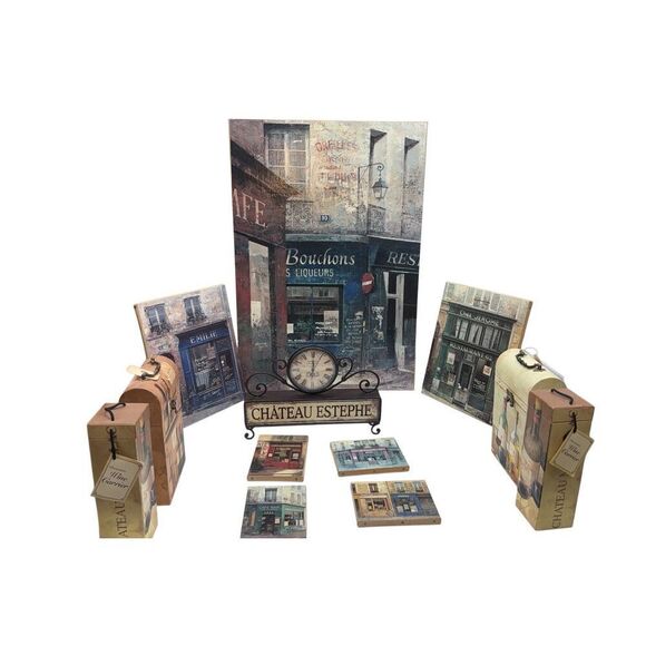 Vintage Paris Café Art Lot – Wine Decor, Clock, Wall Plaques” - Picture 2 of 16
